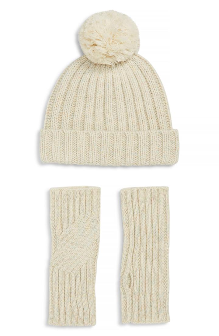 Women's Ugg Shimmer Cable Knit Arm Warmers & Pom Beanie Set - Ivory