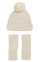 Women's Ugg Shimmer Cable Knit Arm Warmers & Pom Beanie Set - Ivory