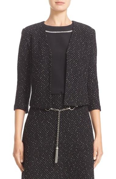 Women's St. John Collection Cavalla Knit Three Quarter Sleeve Crop Jacket
