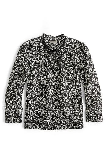 Women's J.crew Point Sur Blossom Print Silk Popover Blouse - Black