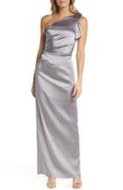 Women's Adrianna Papell One-shoulder Stretch Satin Gown - Metallic