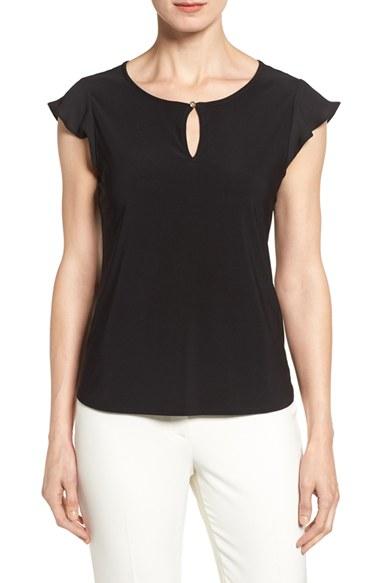 Women's Cece Flutter Sleeve Keyhole Neck Top - Black