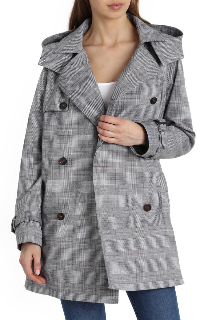 Women's Avec Les Filles Water Resistant Plaid Rain Coat - Grey