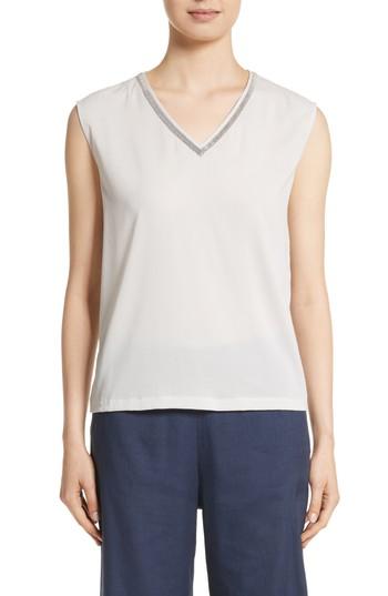 Women's Fabiana Filippi Beaded Crepe De Chine Front Tank Us / 38 It - Grey