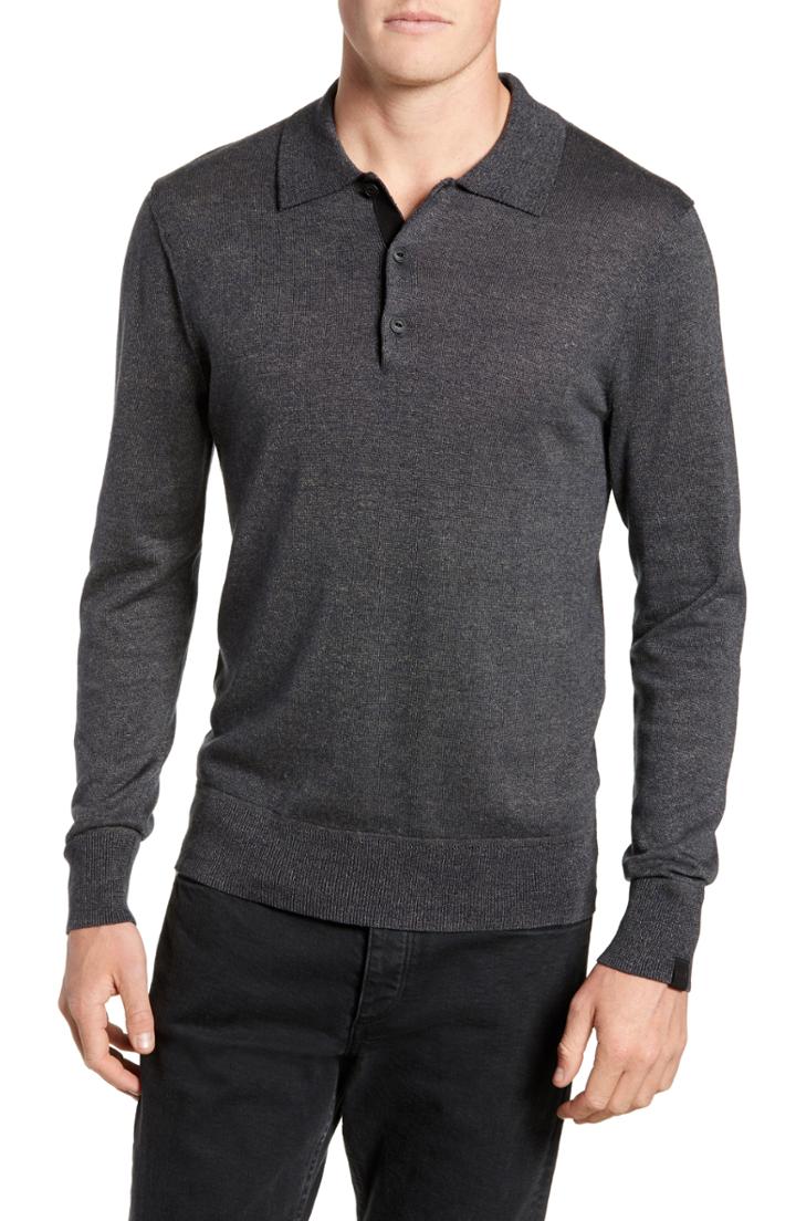 Men's Rag & Bone Dean Slim Fit Long Sleeve Polo, Size - Grey