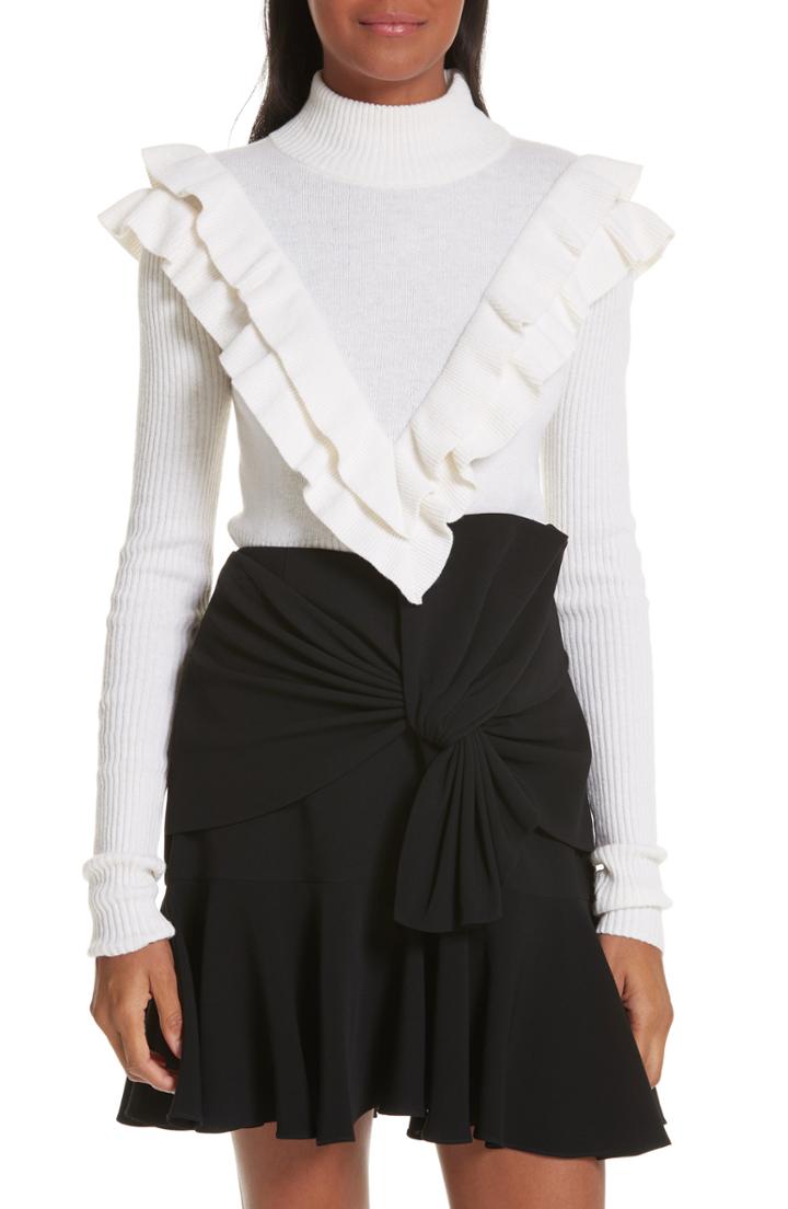 Women's Cinq A Sept Palomino Ruffle Wool & Cashmere Blend Sweater - Ivory