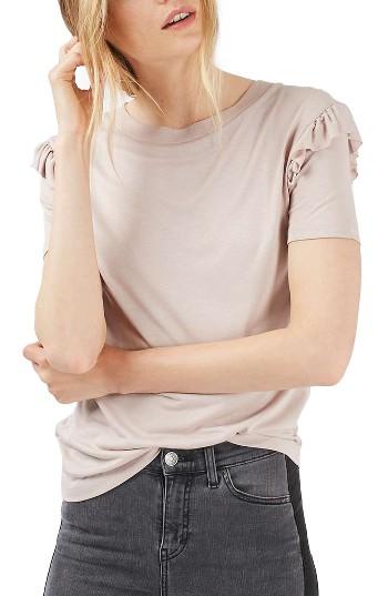 Women's Topshop Frill Sleeve Tee Us (fits Like 0-2) - Beige