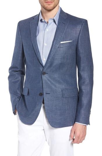 Men's Nordstrom Men's Shop Trim Fit Wool & Linen Blazer R - Blue