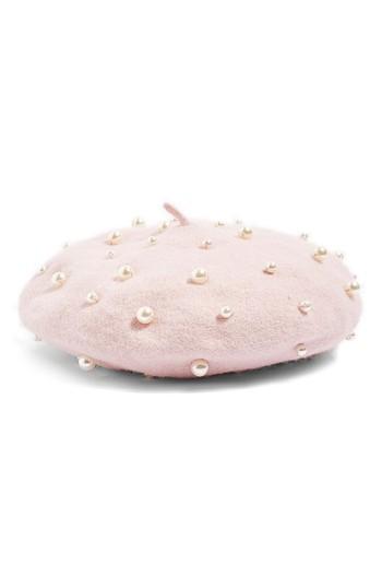 Women's Topshop Imitation Pearl Wool Blend Beret - Pink