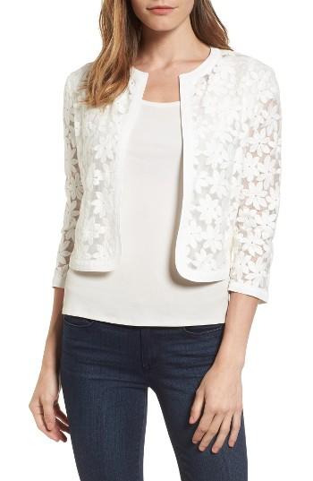 Women's Anne Klein Floral Embroidered Mesh Cardigan - White