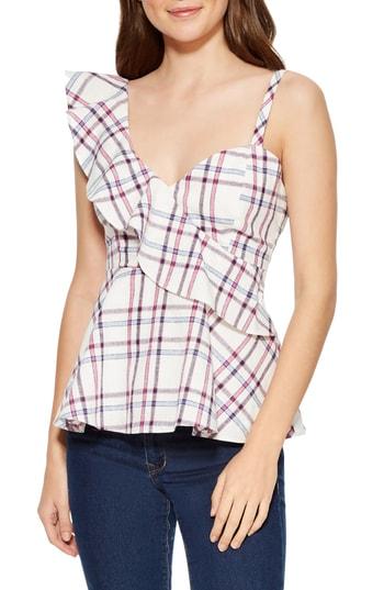 Women's Parker Maria Plaid Ruffle Peplum Top - White