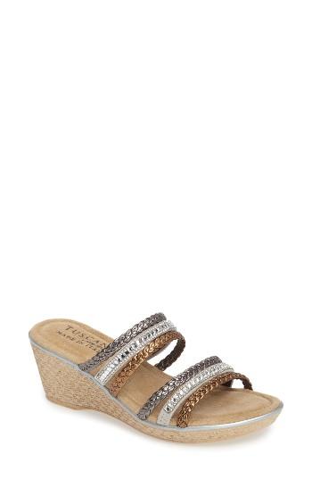 Women's Tuscany By Easy Street Pilato Strappy Wedge Sandal .5 M - Metallic