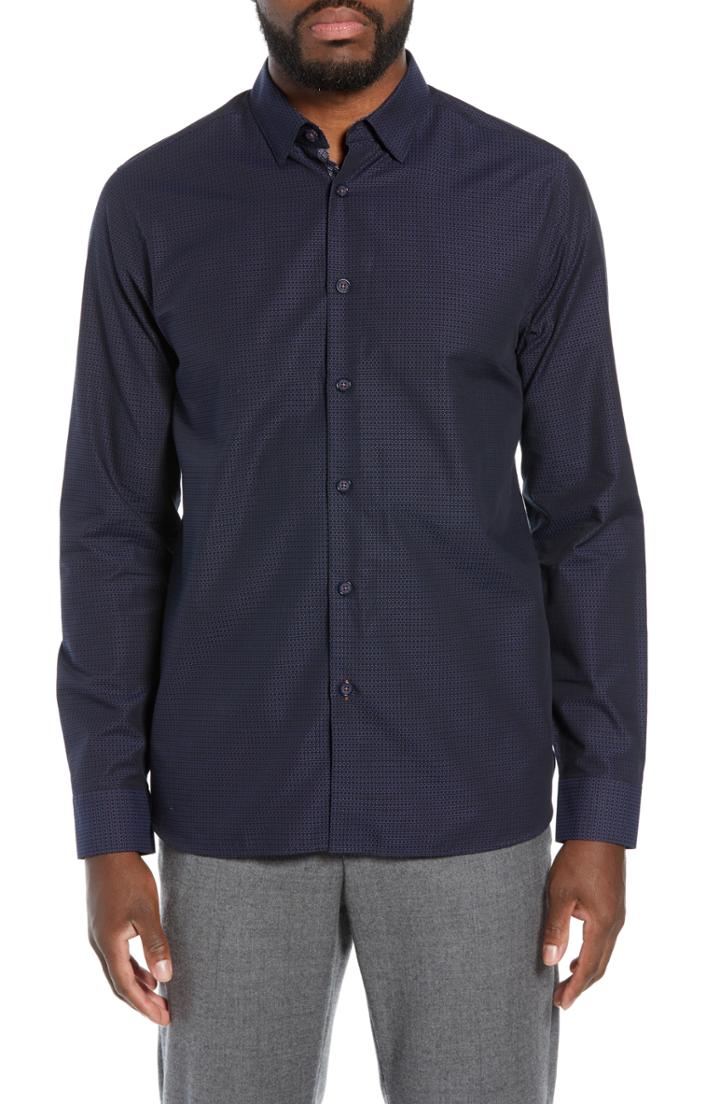 Men's Ted Baker London Myll Slim Fit Jacquard Sport Shirt (s) - Blue