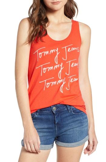 Women's Tommy Jeans Summer Script Logo Tank Top, Size - Red