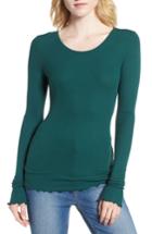 Women's Hinge Lettuce Edge Ribbed Top, Size - Green