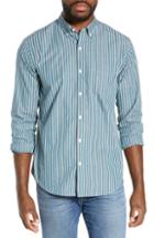 Men's Bonobos Washed Button Down Slim Fit Stripe Sport Shirt, Size R - Blue