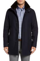 Men's Herno Genuine Beaver Fur Collar Wool Blend Coat