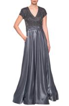 Women's La Femme Two-tone Satin A-line Gown