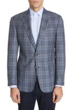 Men's Emporio Armani Trim Fit Plaid Wool & Silk Sport Coat Us / 48 Eu S - Blue