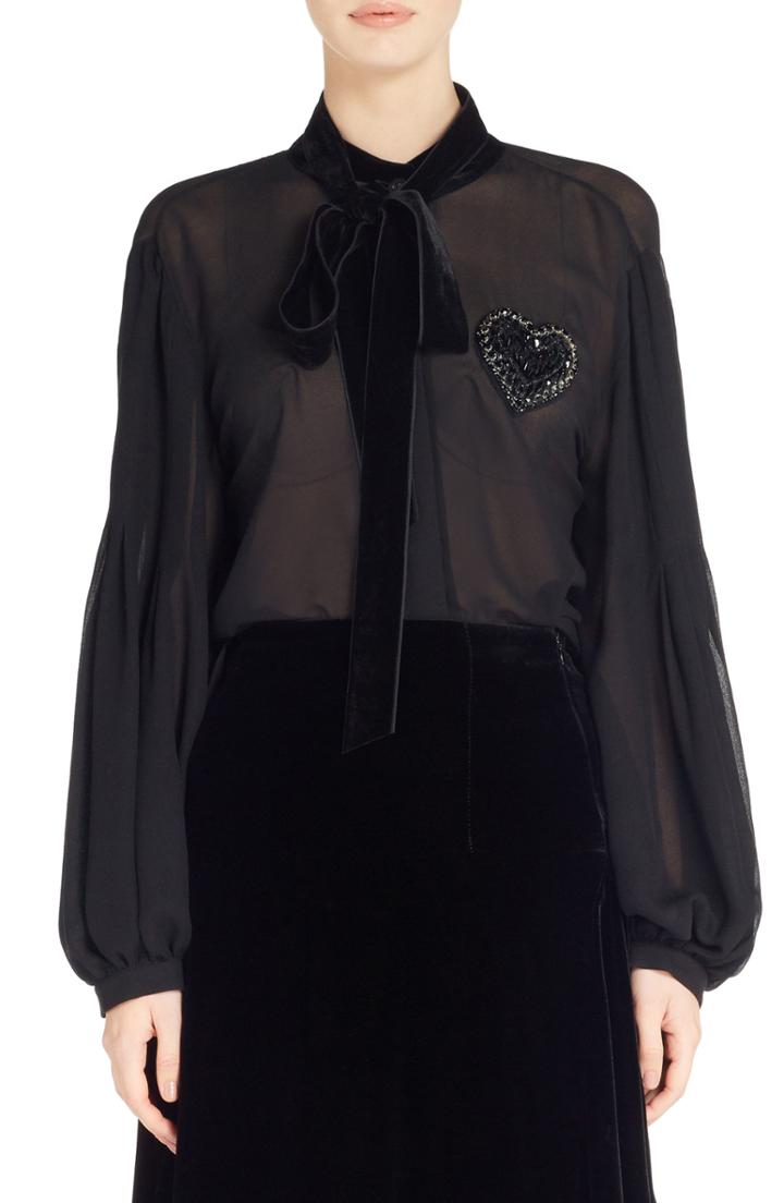 Women's Fendi Heart Embellished Silk Blouse Us / 42 It - Black