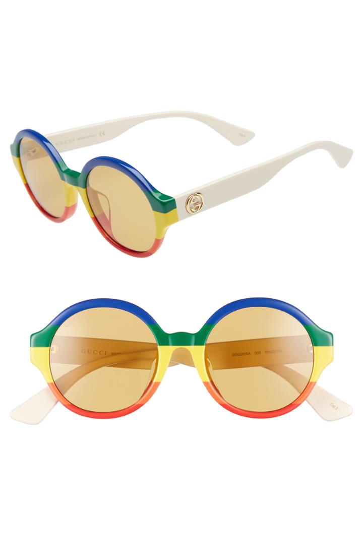 Women's Gucci 51mm Rainbow Stripe Round Sunglasses -