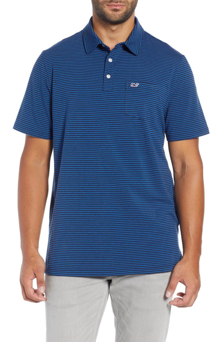 Men's Vineyard Vines Shep Stripe Edgartown Polo Shirt, Size - Blue