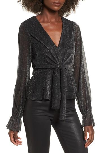 Women's Metallic Tie Front Top
