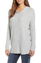 Women's Caslon Side Button Hooded Sweater, Size - Grey