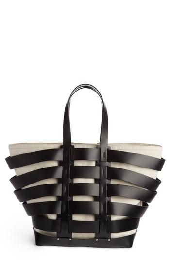 Paco Rabanne Cage Leather & Canvas Tote - Black