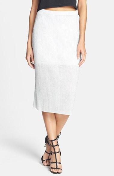 Tildon Metallic Textured Midi Skirt White/ Silver