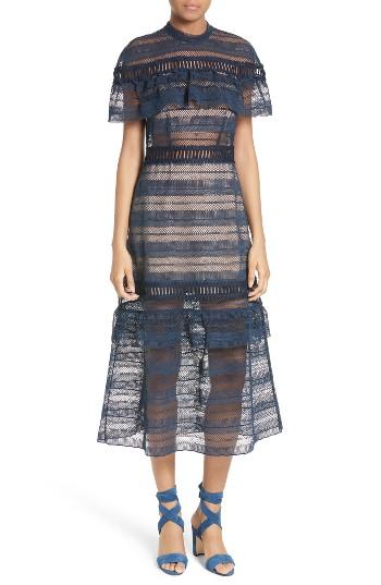 Women's Self-portrait Ruffle Sleeve Lace Midi Dress