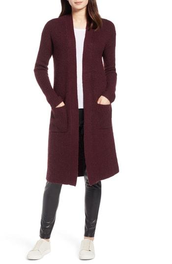 Petite Women's Halogen Long Open Front Cardigan P - Burgundy