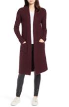 Petite Women's Halogen Long Open Front Cardigan P - Burgundy