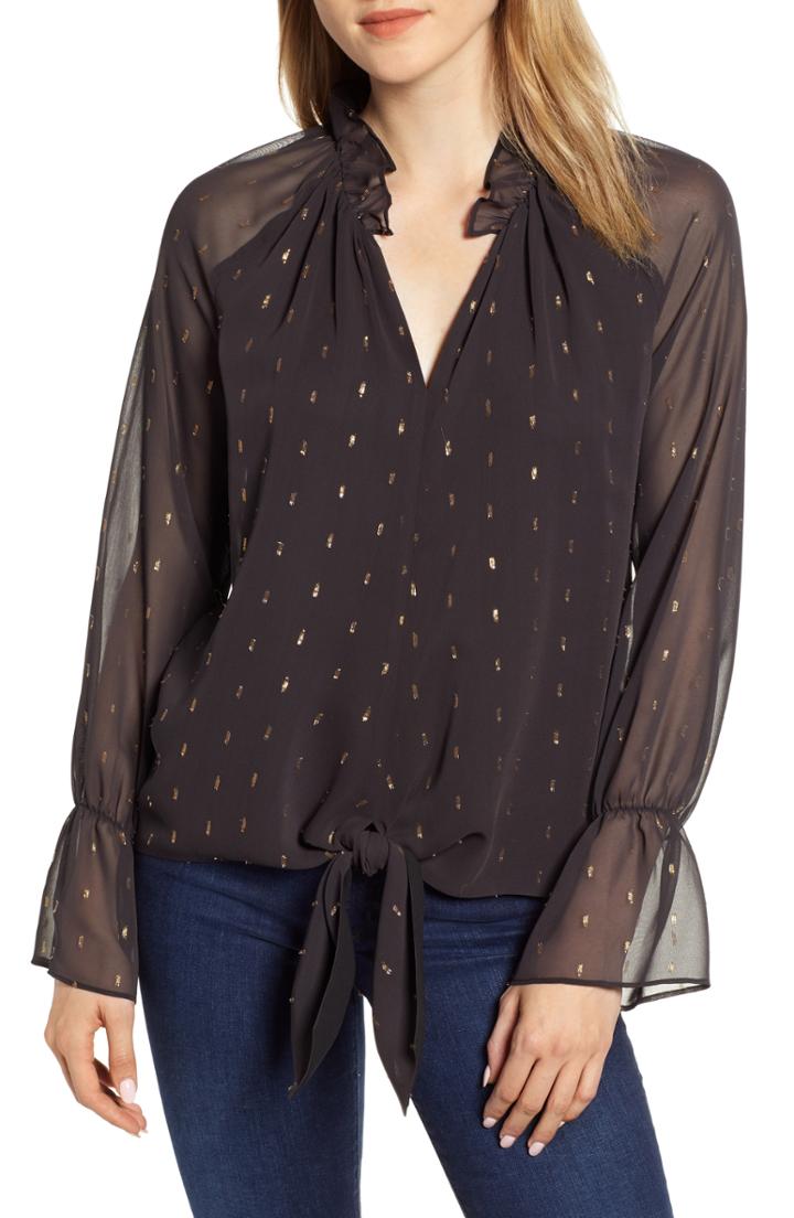 Women's Chelsea28 Metallic Textured Tie Top - Black