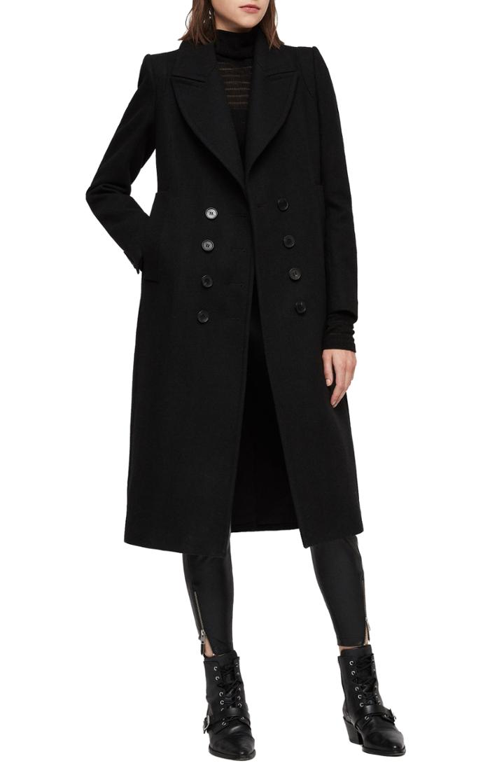 Women's Allsaints Blair Wool Blend Coat - Black