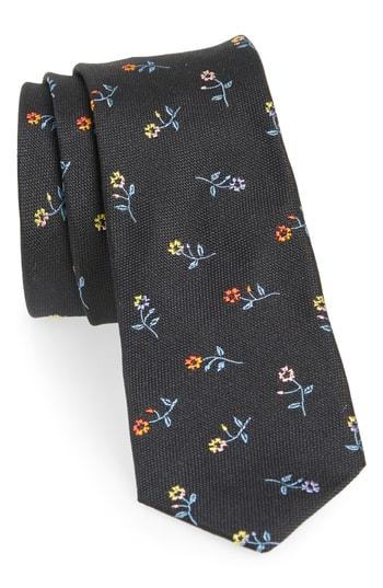 Men's Paul Smith Classic Flower Silk Skinny Tie, Size - Black
