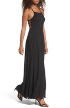 Women's Lulus Strappy To Be Here Lace-up Back Gown - Black