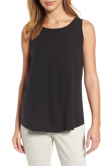 Women's Eileen Fisher Ballet Neck Silk Tank, Size - Black