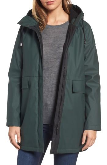 Women's French Connection Zip Front Hooded Slicker - Green