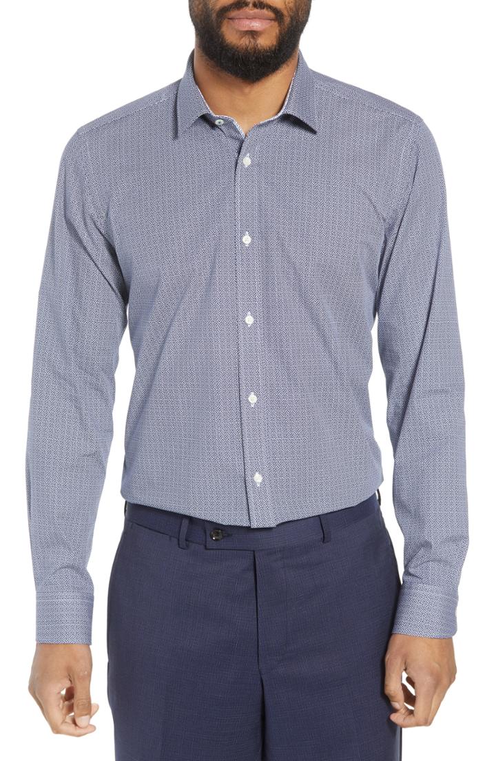 Men's Ted Baker London Footz Slim Fit Geometric Dress Shirt - Blue