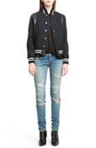 Women's Saint Laurent 'teddy' Black Leather Trim Bomber Jacket