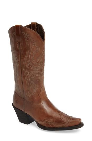 Women's Ariat Round Up D-toe Wingtip Western Boot M - Brown