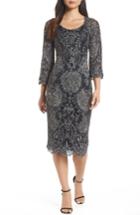 Women's Pisarro Nights Embroidered Scallop Edge Midi Sheath Dress - Black