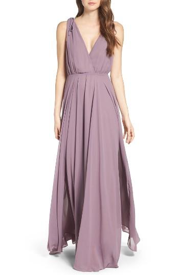 Women's Lulus V-neck Chiffon Gown - Purple