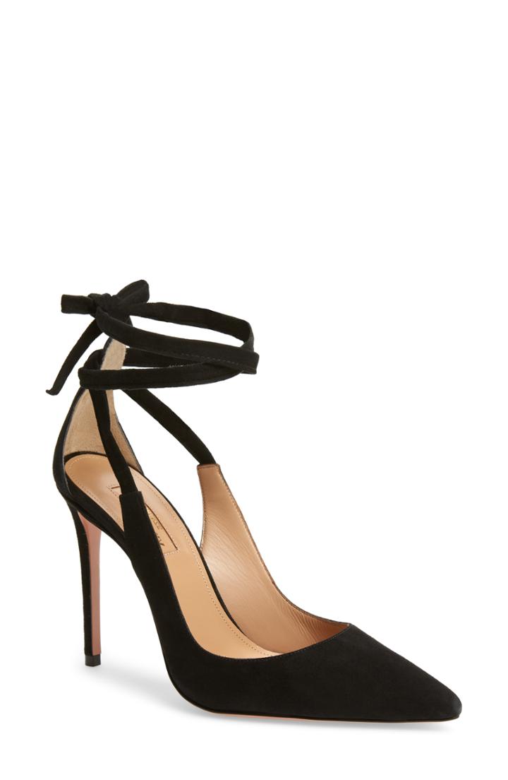 Women's Aquazzura Milano Ankle Tie Pump .5us / 36.5eu - Black