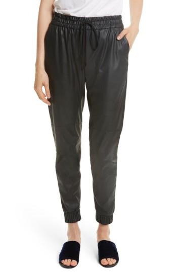 Women's Rebecca Taylor Faux Leather Track Pants - Black