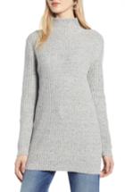 Women's Halogen Funnel Neck Ribbed Tunic - Grey