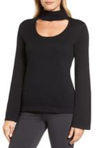 Petite Women's Vince Camuto Bell Sleeve Choker Neck Sweater, Size P - Black