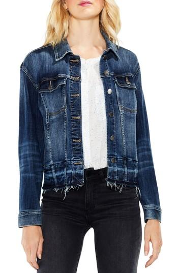 Women's Vince Camuto Indigo Released Hem Denim Jacket, Size - Blue