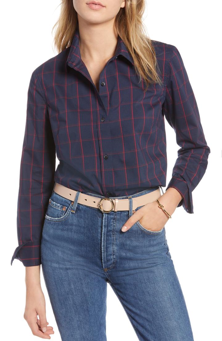 Women's 1901 Stretch Cotton Blend Shirt, Size - Blue